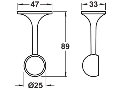 Rail End Support, for use with Round Wardrobe Rails, Zinc Alloy