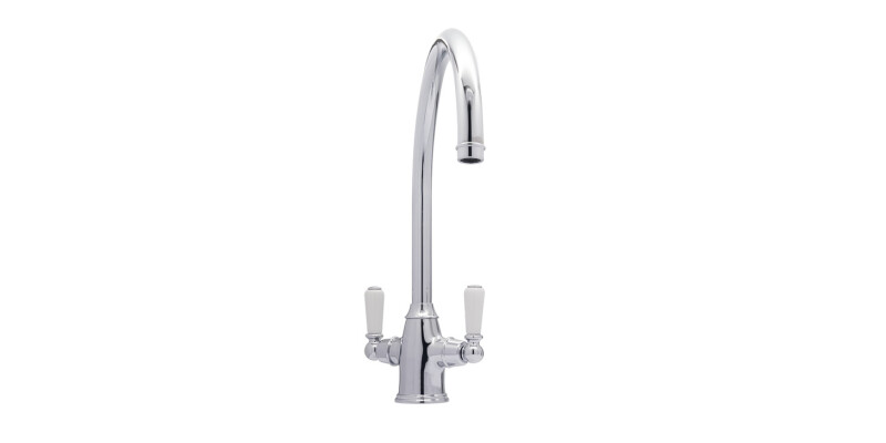 Mixer Tap, Dual Lever, with Porcelain Handles, C-spout, Bidbury & Co. Amesbury