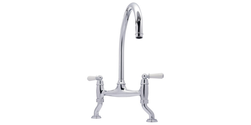 Traditional Bridge Tap, Dual Lever, with Porcelain Handles, Bridge C-spout, Bidb