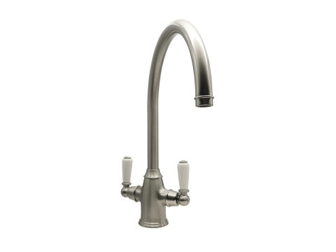 Mixer Tap, Dual Lever, with Porcelain Handles, C-spout, Bidbury & Co. Amesbury