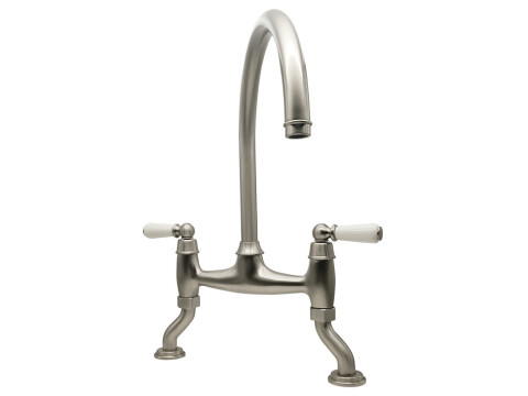 Traditional Bridge Tap, Dual Lever, with Porcelain Handles, Bridge C-spout, Bidb