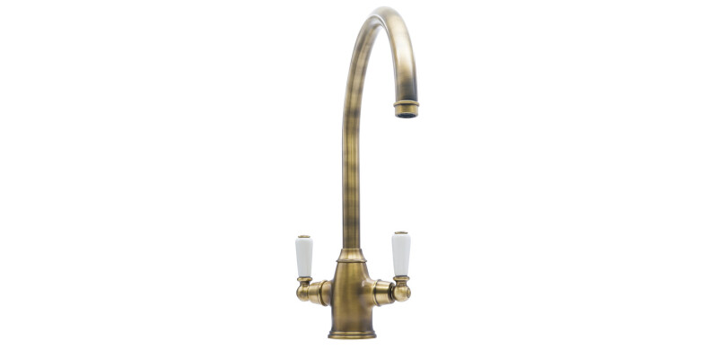 Mixer Tap, Dual Lever, with Porcelain Handles, C-spout, Bidbury & Co. Amesbury