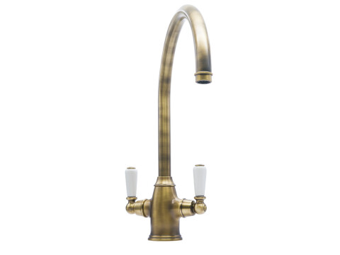 Mixer Tap, Dual Lever, with Porcelain Handles, C-spout, Bidbury & Co. Amesbury