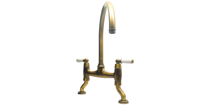 Traditional Bridge Tap, Dual Lever, with Porcelain Handles, Bridge C-spout, Bidb