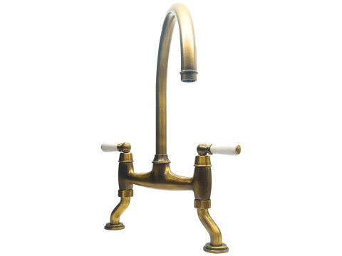 Traditional Bridge Tap, Dual Lever, with Porcelain Handles, Bridge C-spout, Bidb