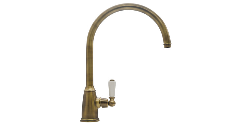 Mixer Tap, Single Lever, with Porcelain Handles, C-Spout, Bidbury & Co. Malvern