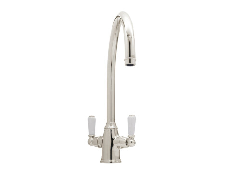 Mixer Tap, Dual Lever, with Porcelain Handles, C-spout, Bidbury & Co. Amesbury