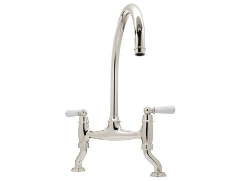 Traditional Bridge Tap, Dual Lever, with Porcelain Handles, Bridge C-spout, Bidb