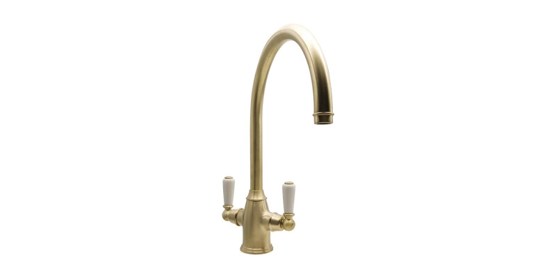 Mixer Tap, Dual Lever, with Porcelain Handles, C-spout, Bidbury & Co. Amesbury