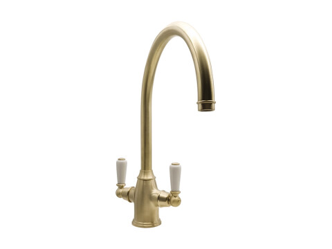 Mixer Tap, Dual Lever, with Porcelain Handles, C-spout, Bidbury & Co. Amesbury