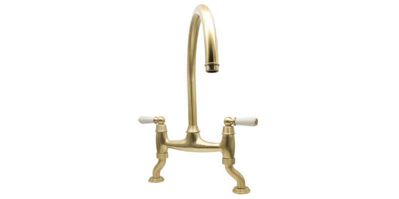Traditional Bridge Tap, Dual Lever, with Porcelain Handles, Bridge C-spout, Bidb