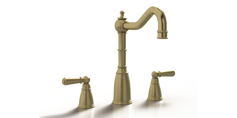 3-Hole Mixer Tap, Dual Lever, 3-Hole with Metal Lever Handles, Country Style Spo