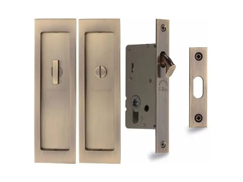 M.Marcus Heritage Brass Rectangular Privacy Flush Pull with Lock