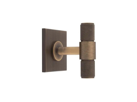 Carlisle Brass Knurled T-bar Cupboard Knob on Square Backplate