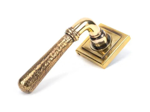 Hammered Newbury Door Handle on Square Rose - Pair