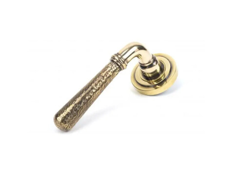 Hammered Newbury Door Handle on Art Deco Rose - Pair