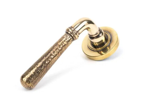 Hammered Newbury Door Handle on Plain Rose - Pair