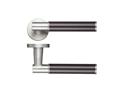 Eros Door Handle On Screw-on Rose - Satin Stainless Steel and Carbon Fibre - Pair