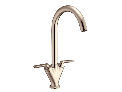 Twin Lever Swan Neck Sink Mixer (Brushed Nickle)