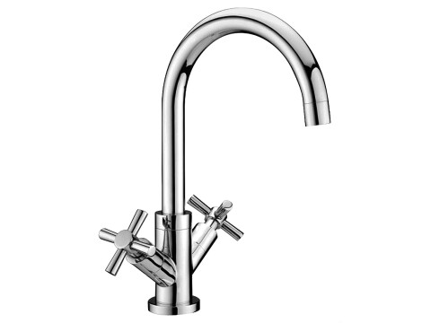Twin Cross Head Swan Neck Sink Mixer