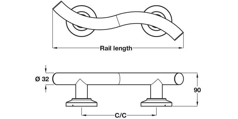 Grab Rail, Curved, Length 355-620 mm, Nyma Style