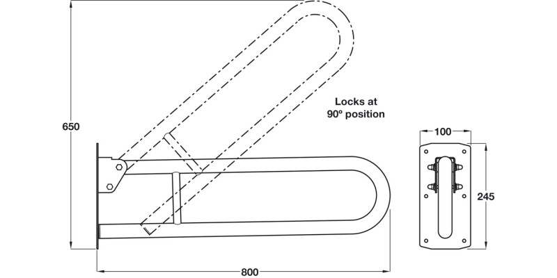 Nyma Care Hinged Rail D32x800mm SSS