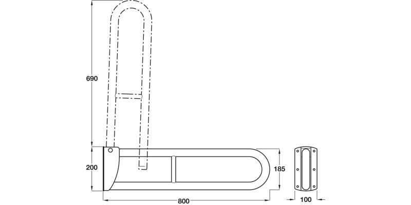Nyma Pro Hinged Sup Rail 800mm St Wht