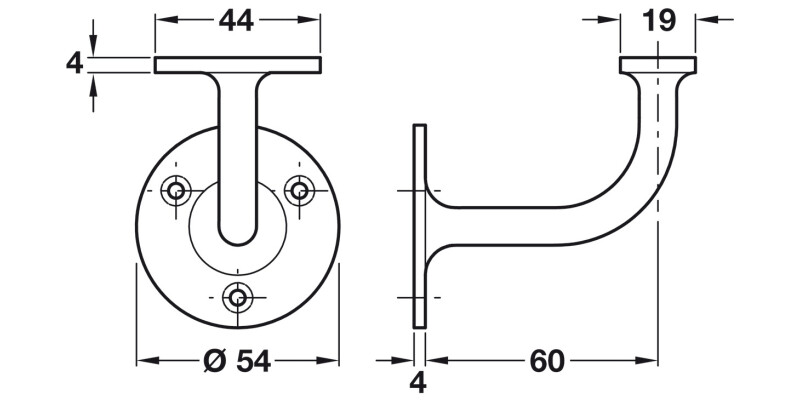 D54mm Handrail Bracket 60mm ZA SN