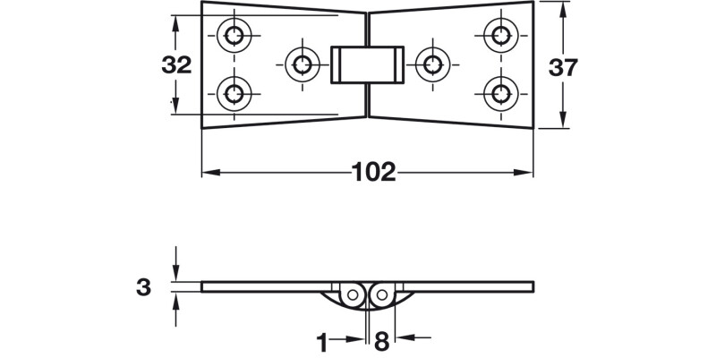 Counterflap Hinge 102x32/37mm Brass PB