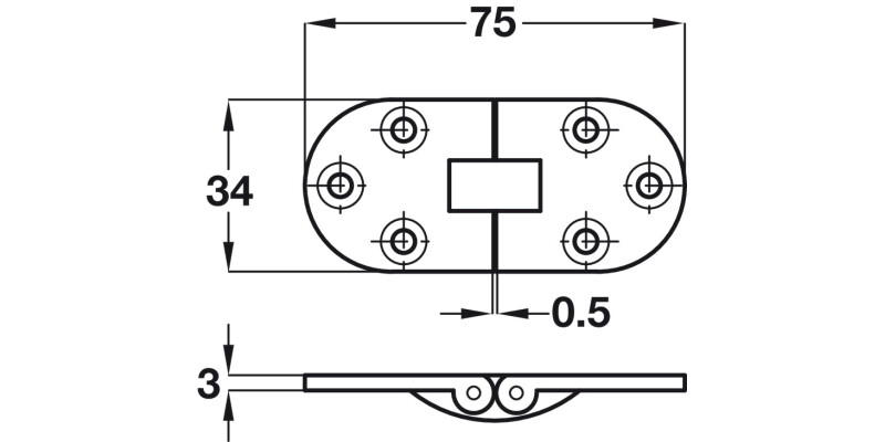 Counterflap Hinge 75x34mm Brass PB