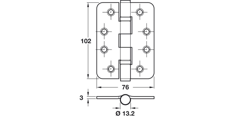 Butt Hinge BB Rad 102x76mm 201 SSS
