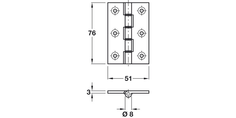 Butt Hinge DPBW D9x76x51mm Ext Brs Self