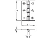Butt Hinge DPBW D9x76x51mm Ext Brs Self