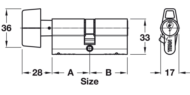 Euro Cylinder+Turn 5 Pin 35x35mm NP Dif