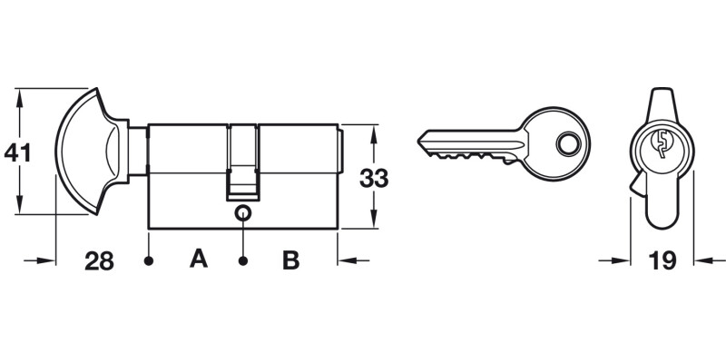 Pro Cyl Key+Turn One 35x35mm Brs SC Dif