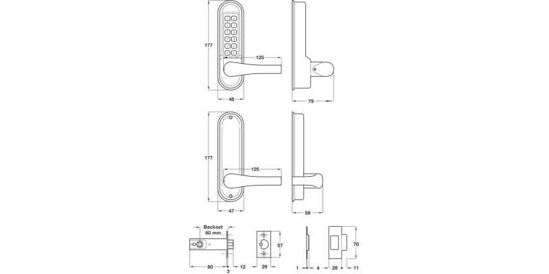 Mec Codelock HD Fnt+Bck Plt Tub Latch