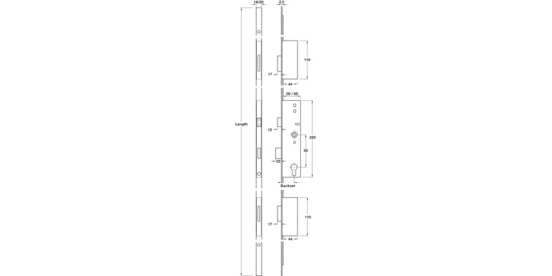 Multipoint 3 Mort Lock 45mm 2250x16mm