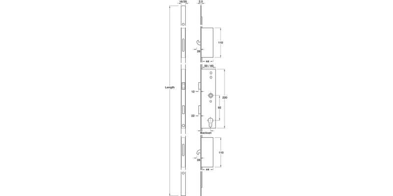 Multipoint 3 Mort Lock 45mm 2100x16mm