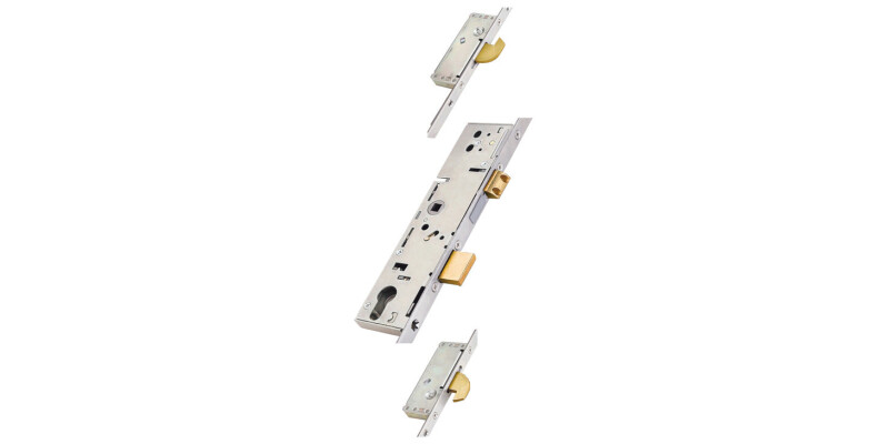 Cylinder 3 Point Lock, Mortice, Steel Case and Front Plate, Brass Latchbolt and