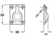 Flush Ring Pull Hdl 50x38x11mm Brass SC