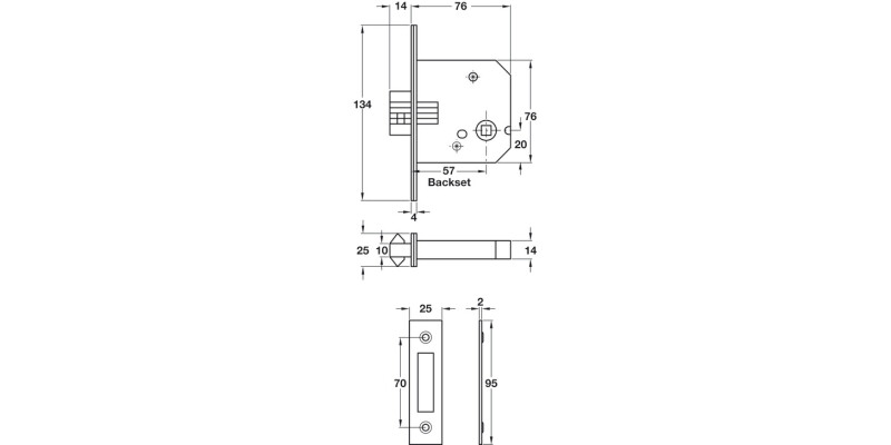 Mortice Clawbolt WC Lock 8/57/76mm SSS