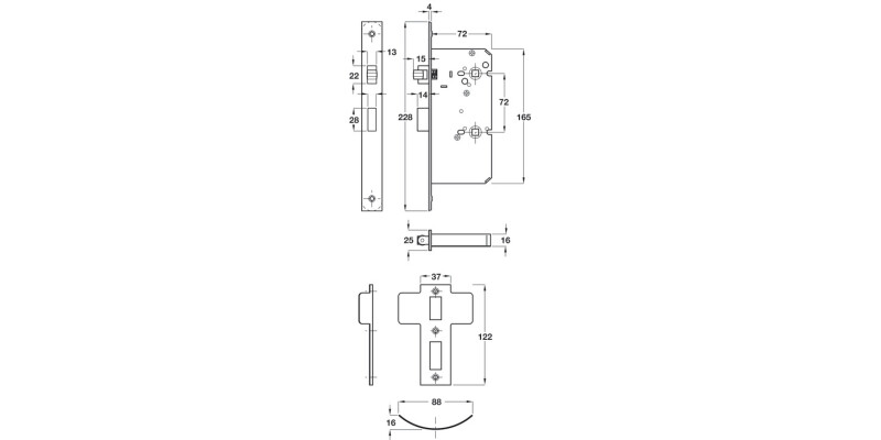 Roller Bolt Mort Bathlock 57/72mm Std