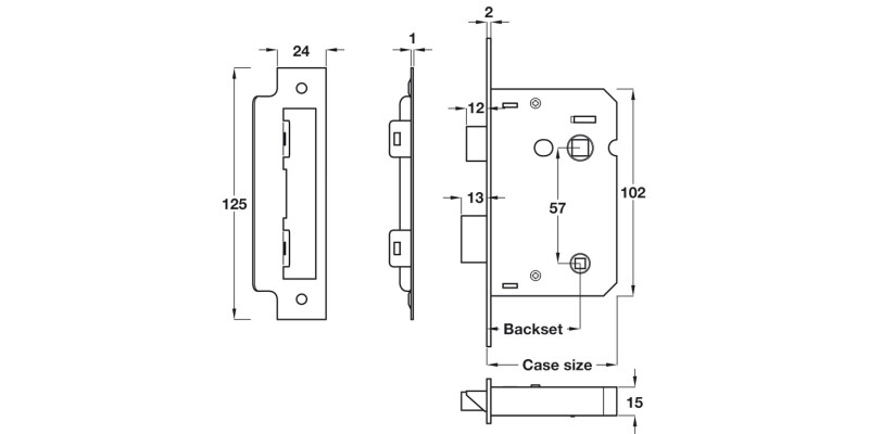 Bath Lock Mortice Latchbolt 58/78mm NP