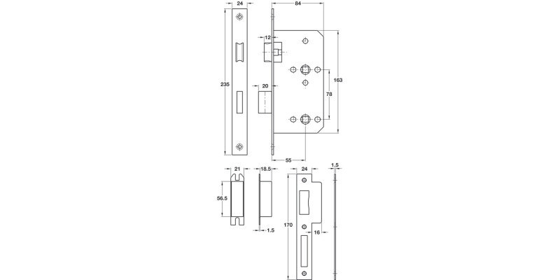 Startec Mortice Bathlock Rad 55/84mm SSS