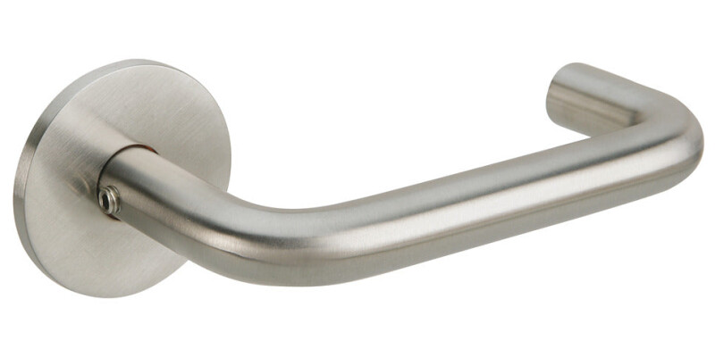 Lever Handles, Round Section, on Round Roses, 316 Stainless Steel, Snowdon
