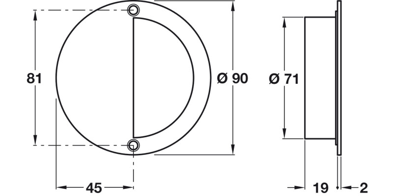 Flush Pull Hdl D90mm 316 SSS