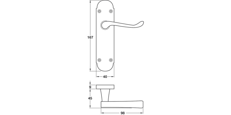 Lvr Scroll Hdls/Plt 167mm WC Lock ZA PC