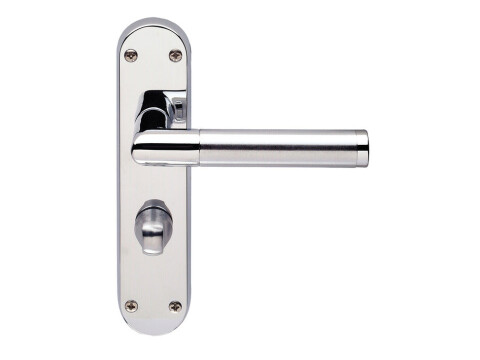 Lever Handles, Mitred, on Backplates for Bathroom Lock, Brass
