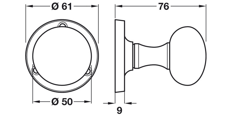 Mortice Mush Knob Set D50/61mm Brs PB