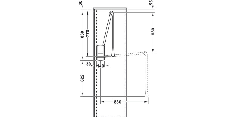 Pull Down Wardrobe Rail, for Internal Wardrobe Width 770-1200mm, 2004 Alu/Gry